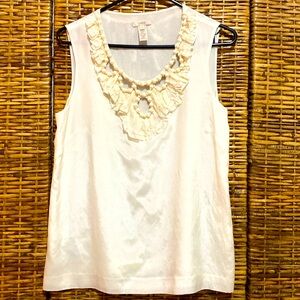 EUC J.Crew cream Silk blend Fully Lined Sleeveless ruffles beads top 6